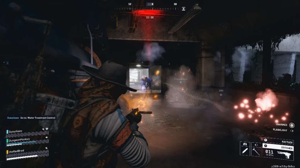 Arc Raiders firefight — sparks and impact effects